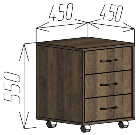 Тумба 3 ящика Т01 Дуб Самдал 450х450х550
